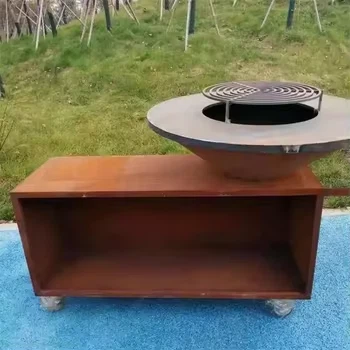 Black Steel Fire Pit With Grill Table