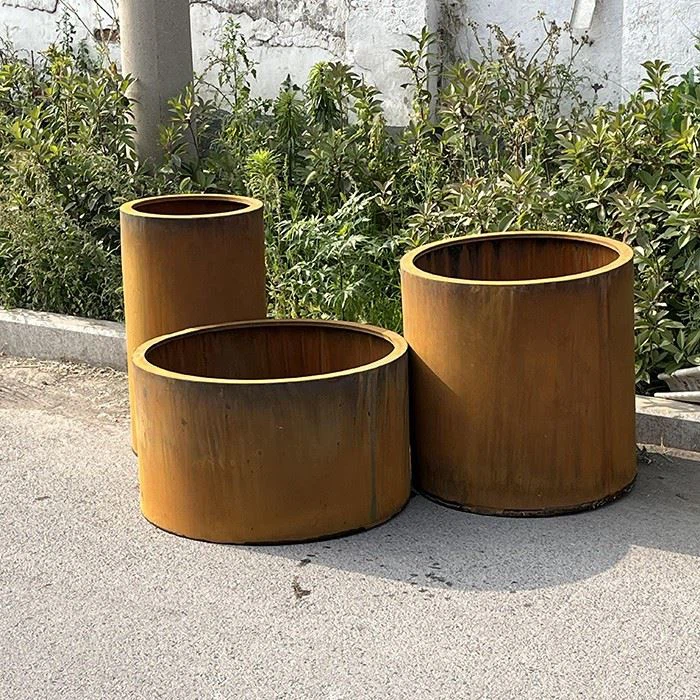 Round Combination Set Flower Pot Corten Steel Rust Style Planter Pot high quality