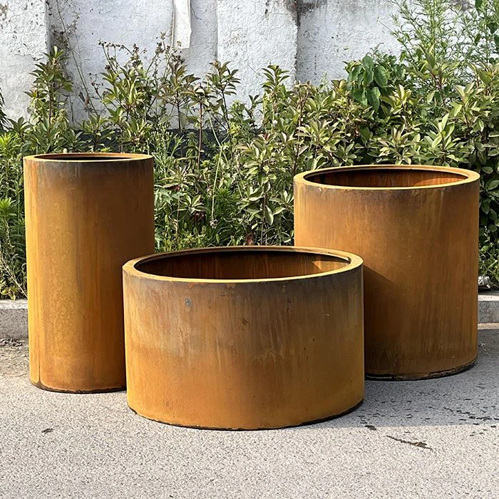 Kulatý kombinovaný set květináč Corten Steel Rust Style květináč