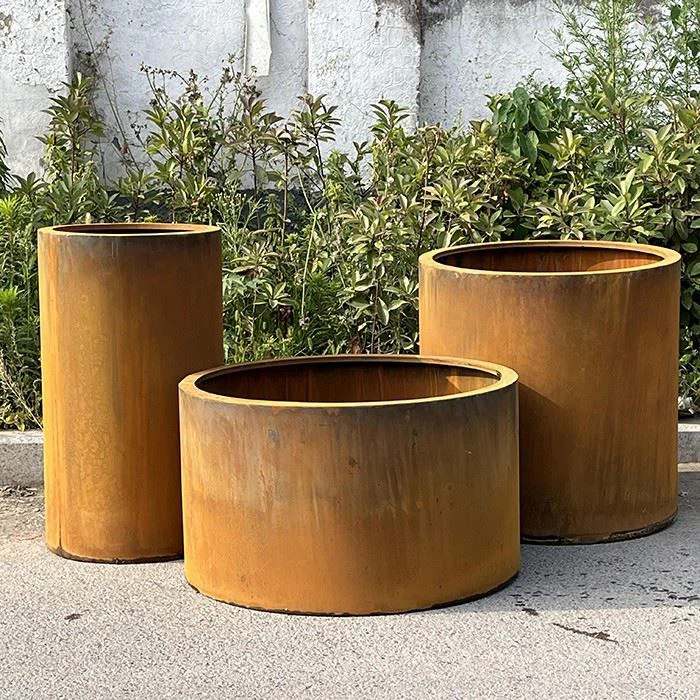 Round Combination Set Flower Pot Corten Steel Rust Style Planter Pot best